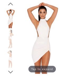 Ruched -asymmetric halter dress in oyster white .